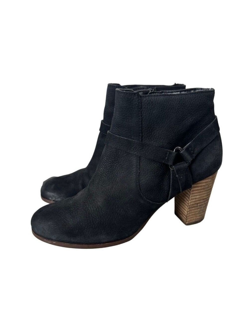 Cole Haan Harness Heeled Ankle Boot Women 8B Black Zip Moto Pebbled Leather City